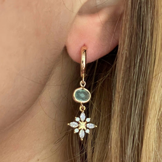 BLUE CRYSTAL FLOWER HOOPS