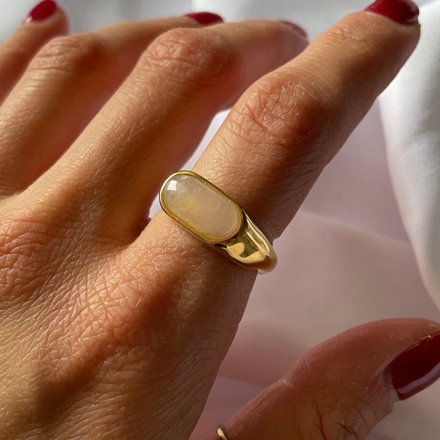 GOLD + BEIGE STONE RING