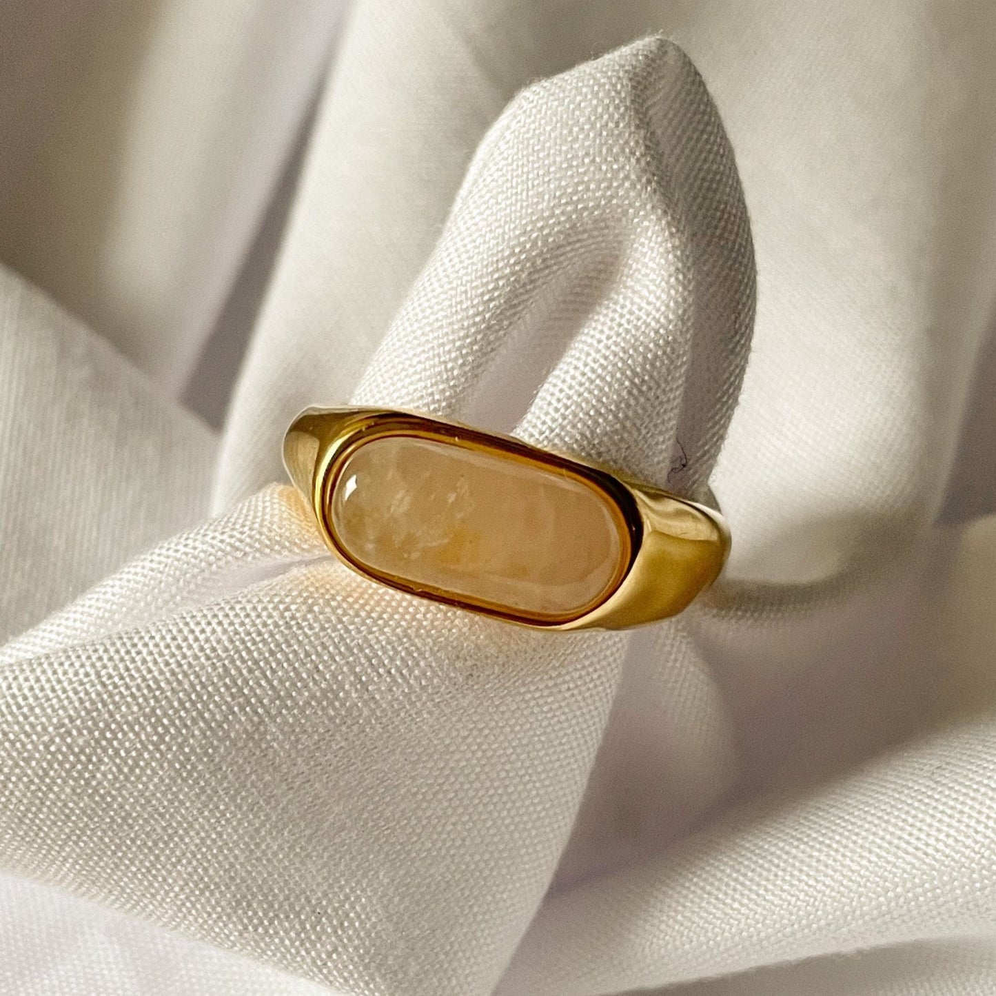 GOLD + BEIGE STONE RING