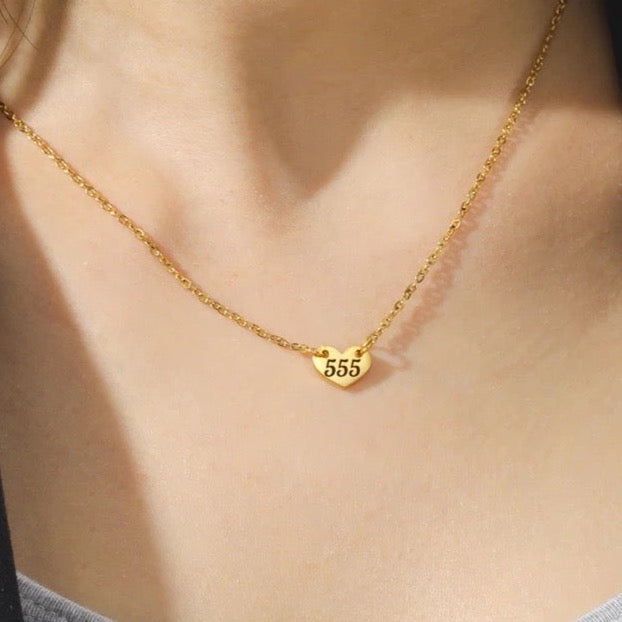 Gold Heart Angel Number Necklace