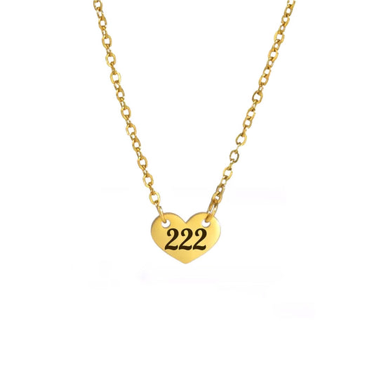 Gold Heart Angel Number Necklace