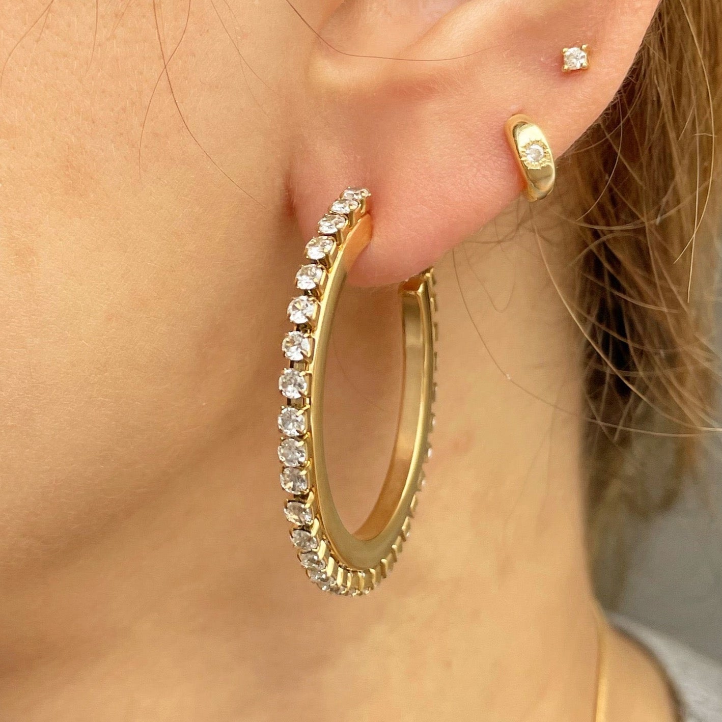 Gold Large CZ Hoops