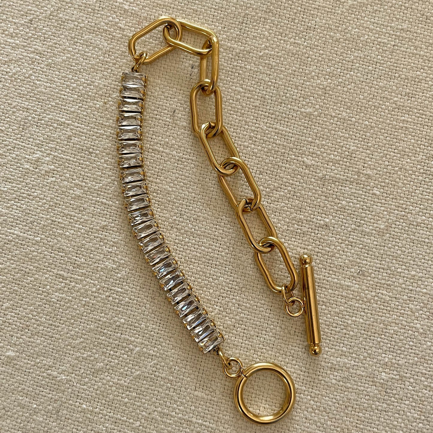 Gold CZ Paper Clip Bracelet