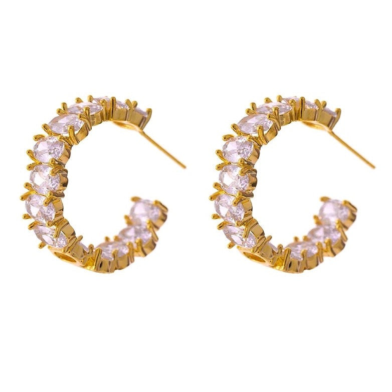 OVAL CZ HOOP EARRINGS