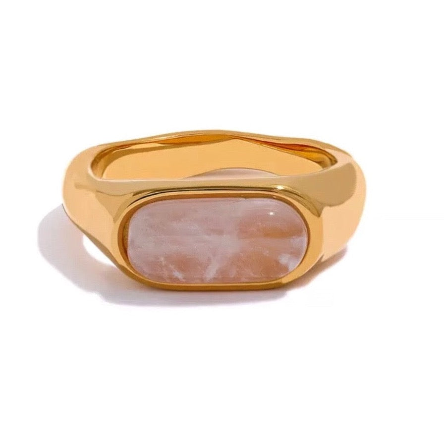 GOLD + BEIGE STONE RING