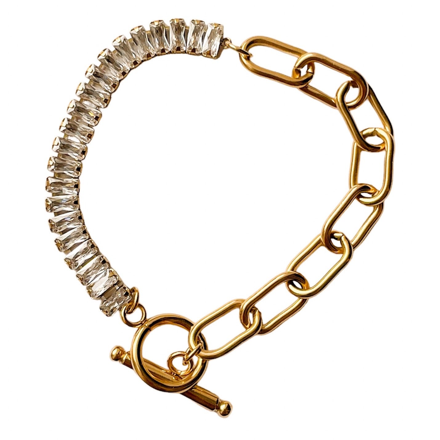 Gold CZ Paper Clip Bracelet