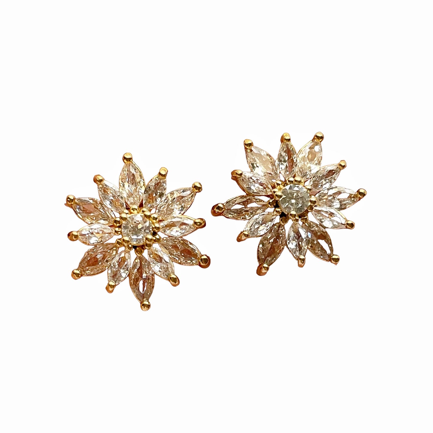 Gold CZ Flower Studs