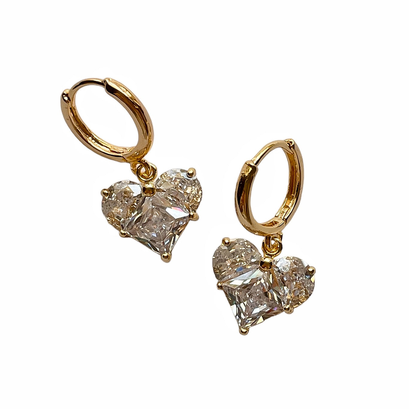 GOLD CZ HEART HOOPS