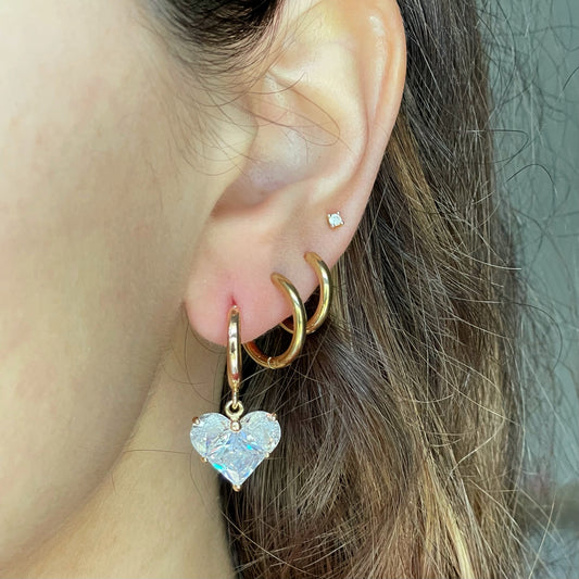 GOLD CZ HEART HOOPS