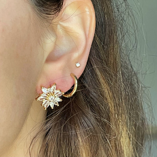 Gold CZ Flower Studs