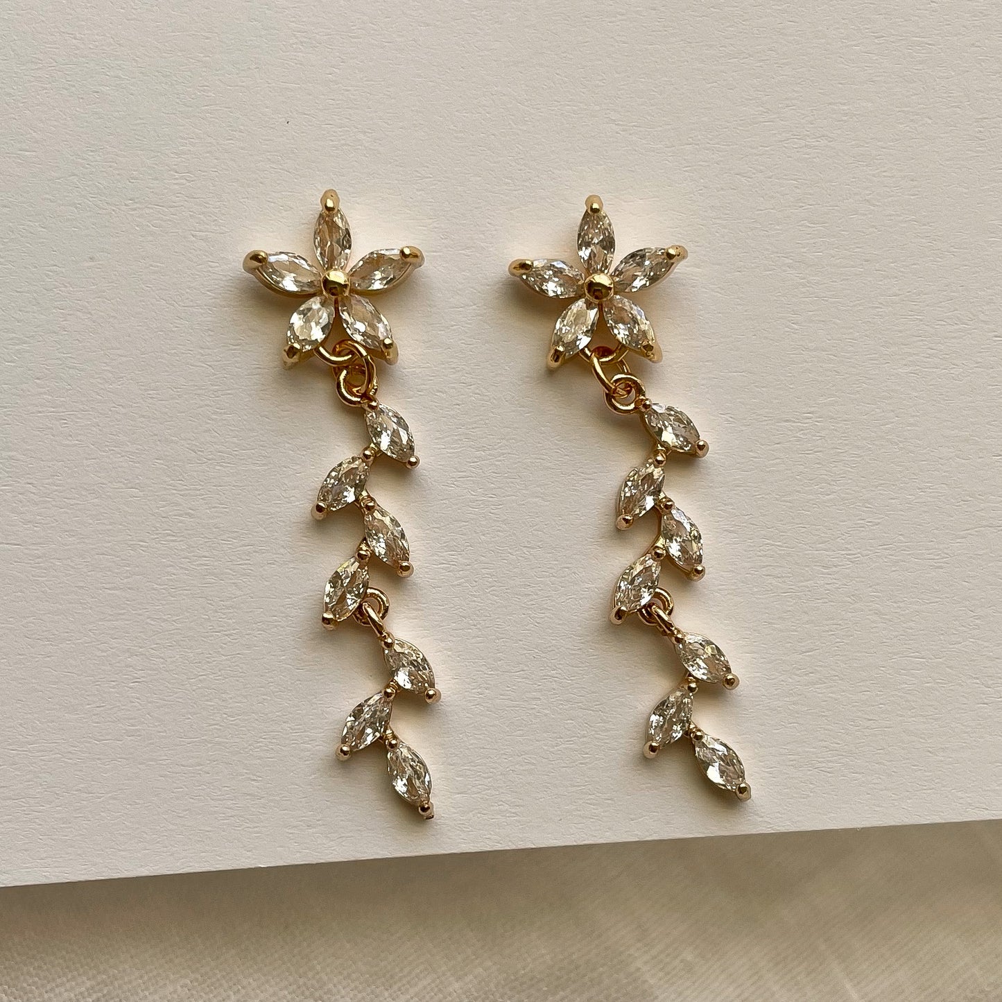 GOLD CRYSTAL FALLING PETAL EARRINGS