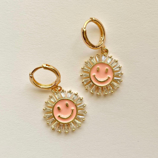 PINK SMILEY FACE HOOPS