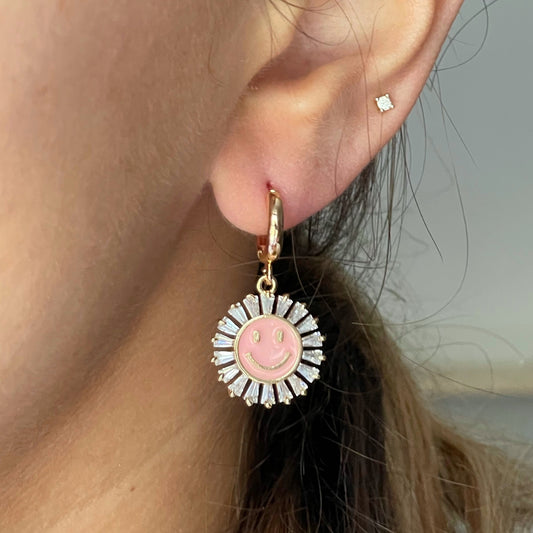 PINK SMILEY FACE HOOPS