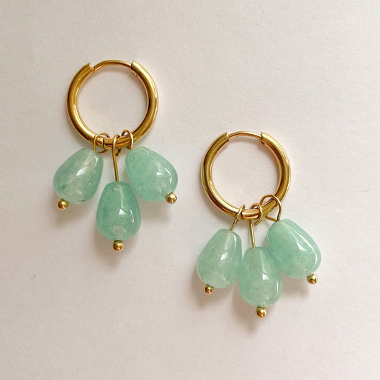 GOLD + AQUA BEADED HOOPS