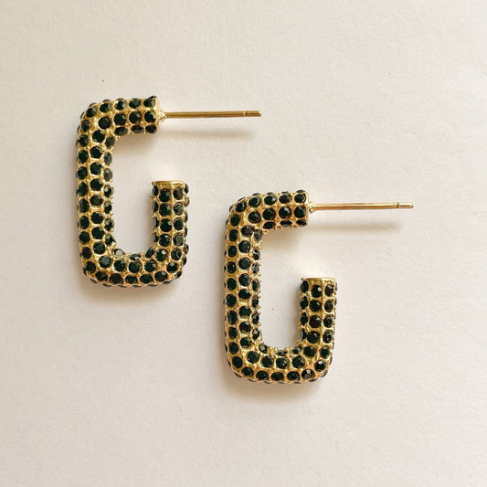 BLACK CRYSTAL RECTANGLE HOOPS