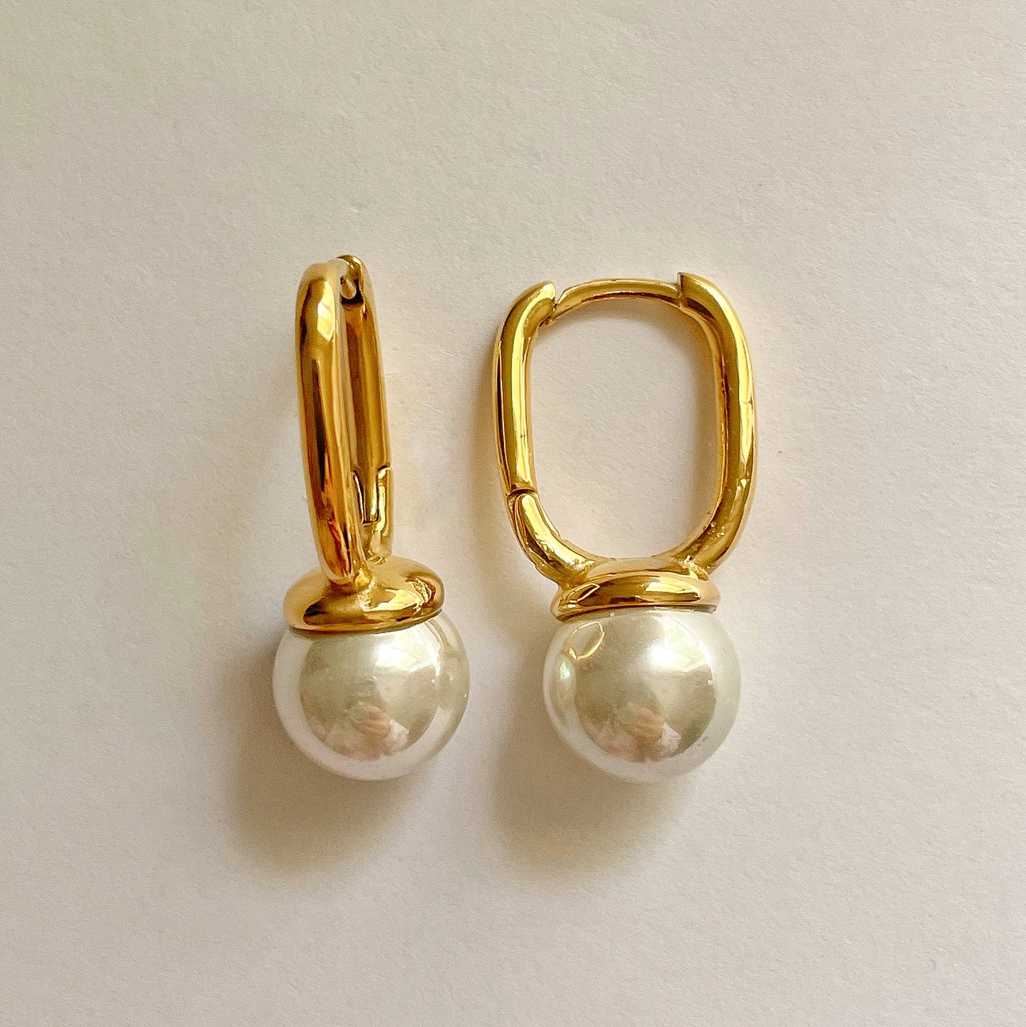 GOLD PEARL DANGLE HOOPS