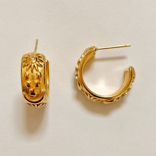 GOLD MOON SUN + STARS HOOPS