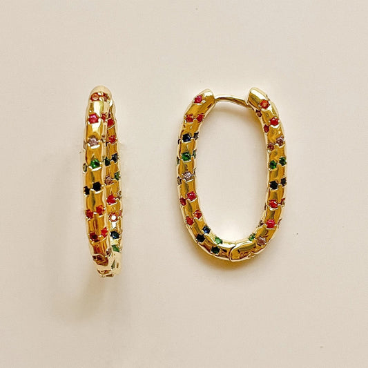 GOLD RAINBOW CRYSTAL HOOPS