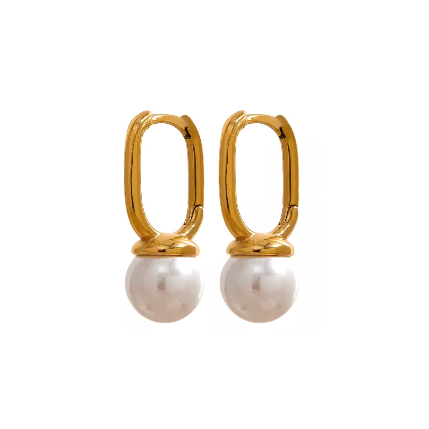 GOLD PEARL DANGLE HOOPS