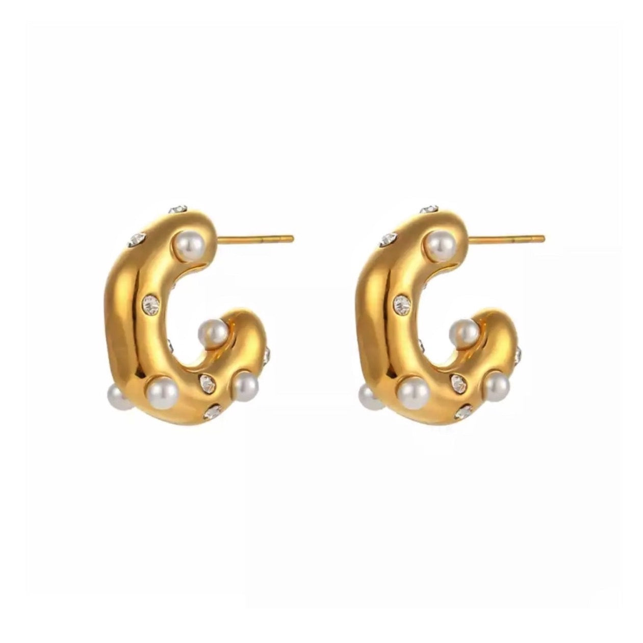 GOLD CZ + PEARL STUDDED HOOPS