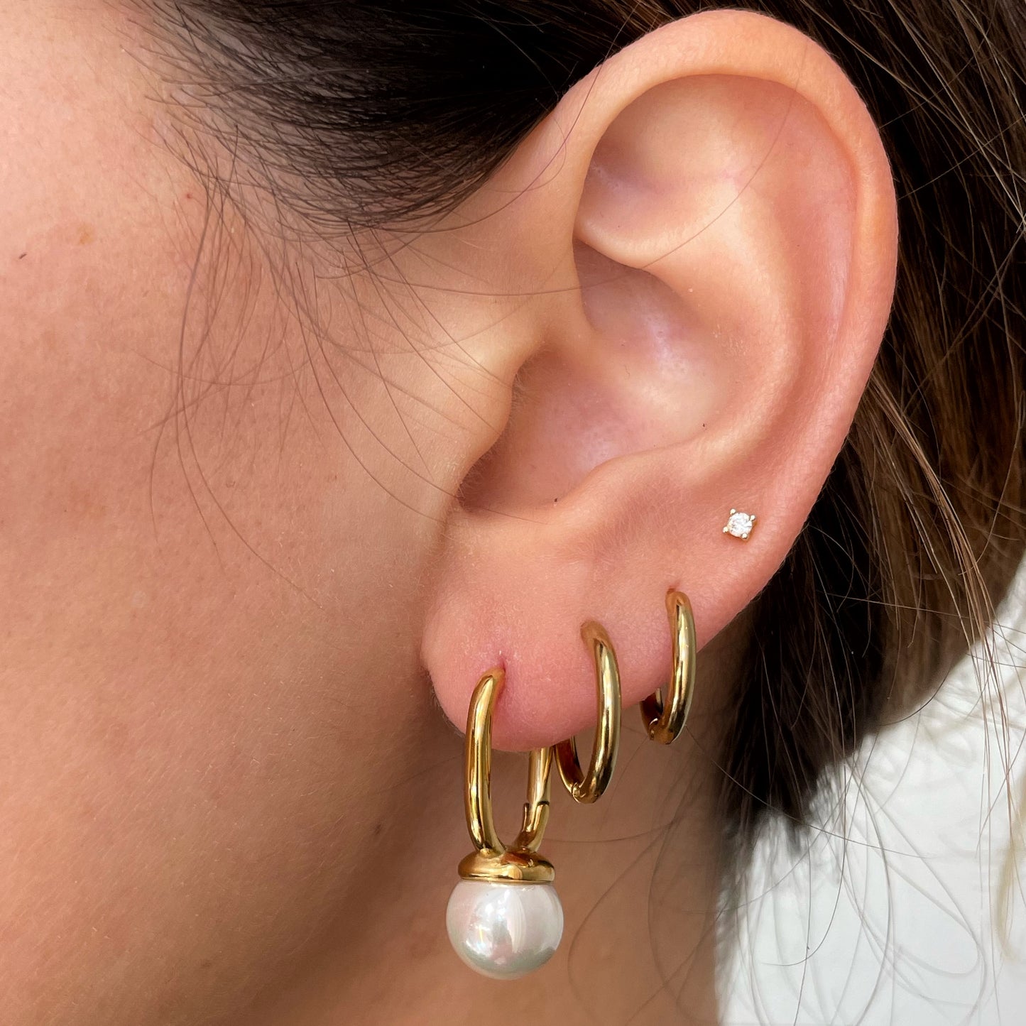 GOLD PEARL DANGLE HOOPS